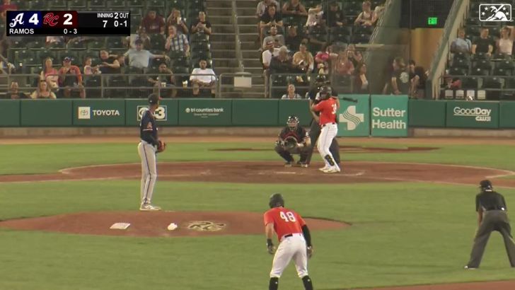 Heliot Ramos (38) of the Sacramento River Cats at bat against the