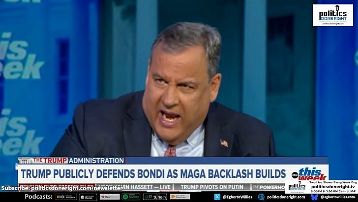 Gov. Christie calls out thisweek host for defending Trump: A scared Mainstream Media dereliction.