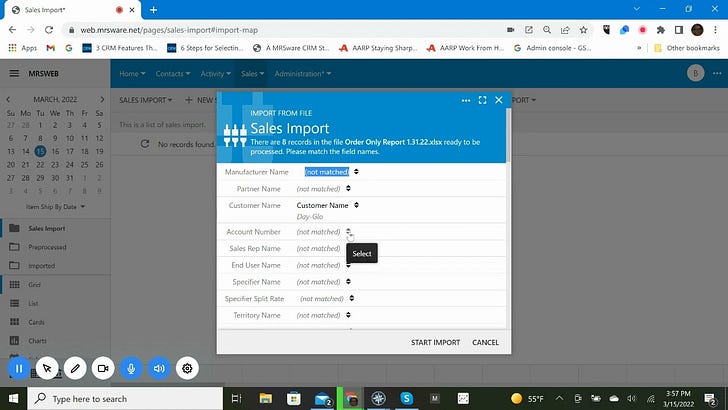 MRSweb Sales Import Process