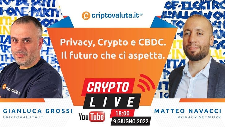 CBDC, Bitcoin, privacy e libertà. Tutto in una live!