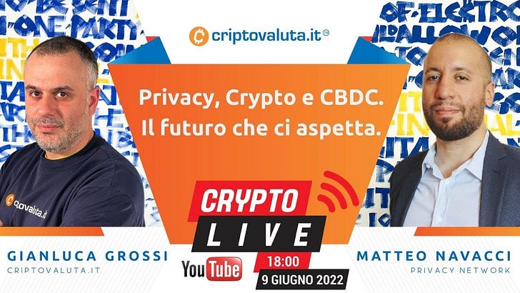 CBDC, Bitcoin, privacy e libertà. Tutto in una live!