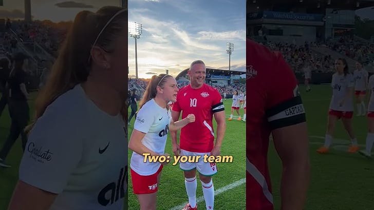 Old fat male soccer players were challenged to a match by the American women's team (I think he means USans) at the peak of their performance & the result will not surprise you at all