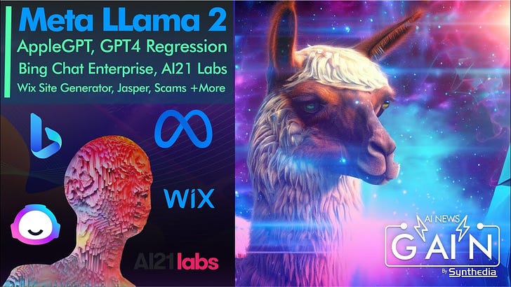 Generative AI News - Llama 2 to Shake up LLM Market, GPT-4 May Not Be Degrading, Apple GPT, Wix, AP, AI21, SAP, and More