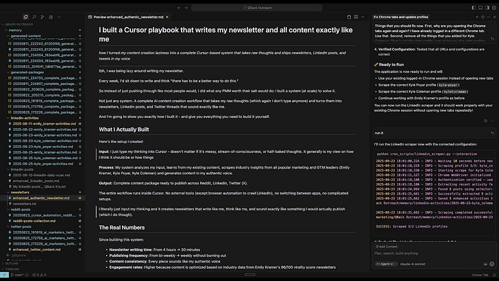 I built a Cursor playbook that writes my newsletter and all content exactly like me