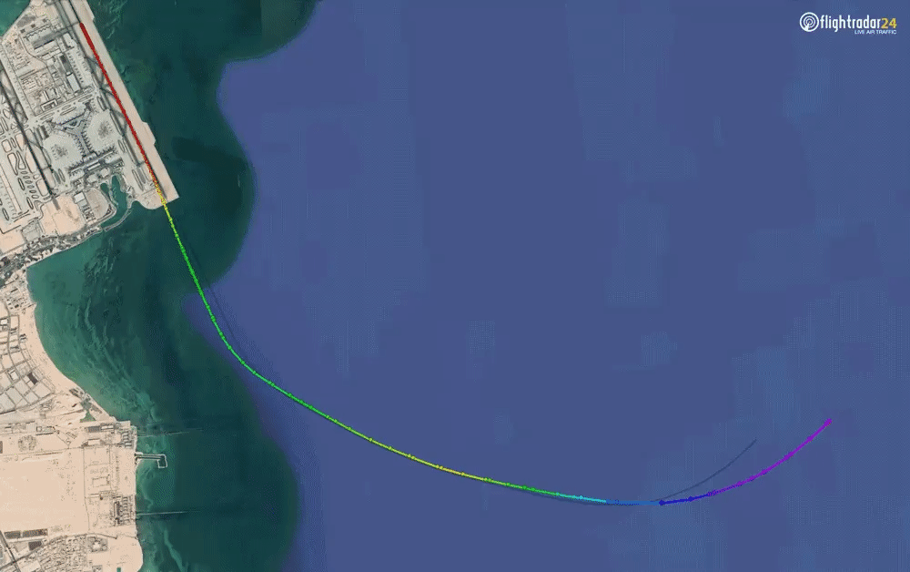 A 3D rendering of the QR161 flight path showing the steep descent shortly after take off before the pilots recovered and continued to Copenhagen.