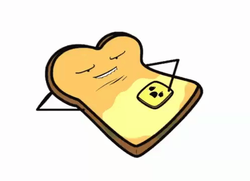 Cartoon toast buttering its belly.