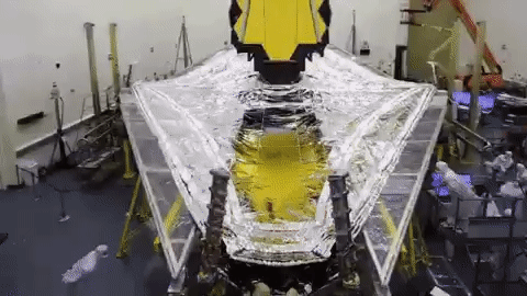 Sped-up footage of Webb's sunshield layers separating and tensioning in a test on the ground